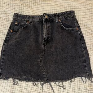 Topshop Charcoal Frayed Mini Skirt